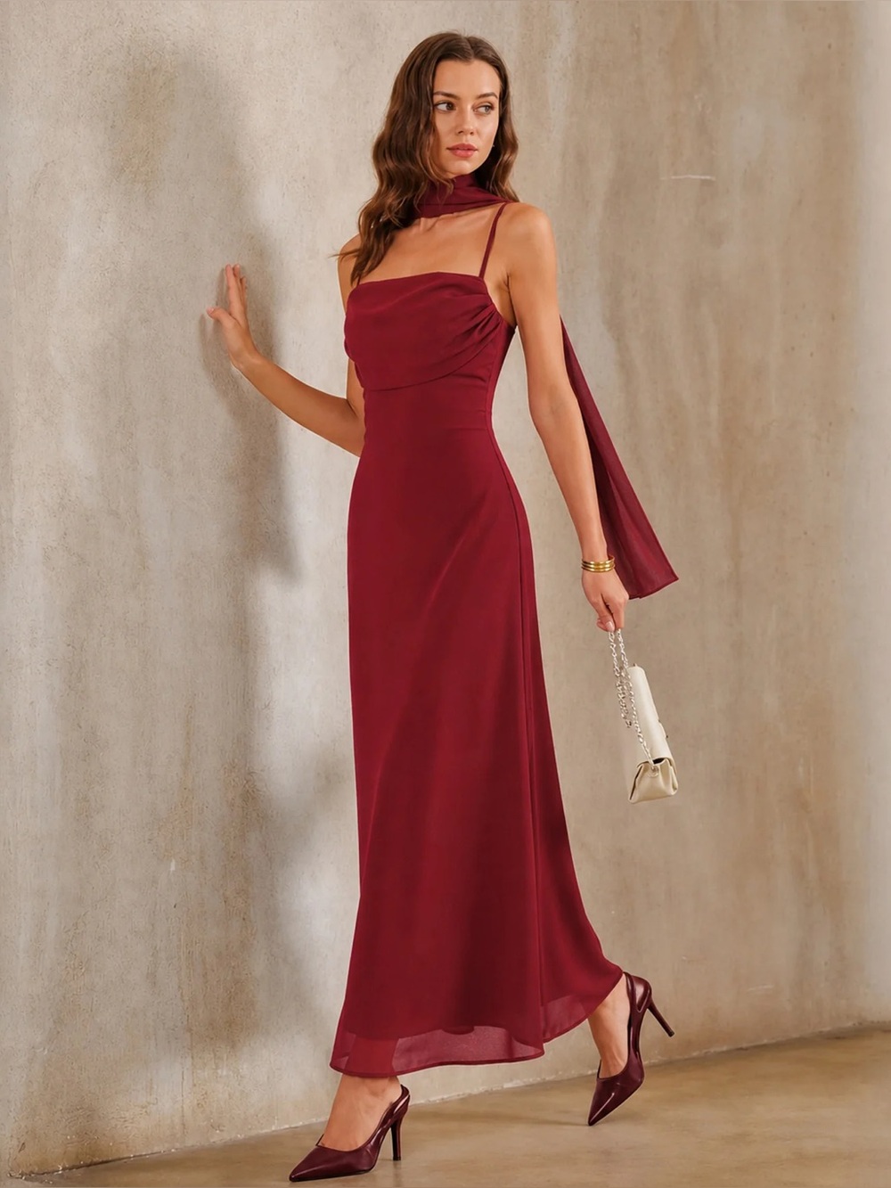 Rihoas Red Backless Slit Chiffon Maxi Dress
